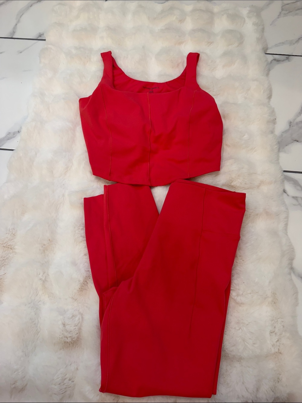 Women's Red Crop Top & High-Waist Trousers Set